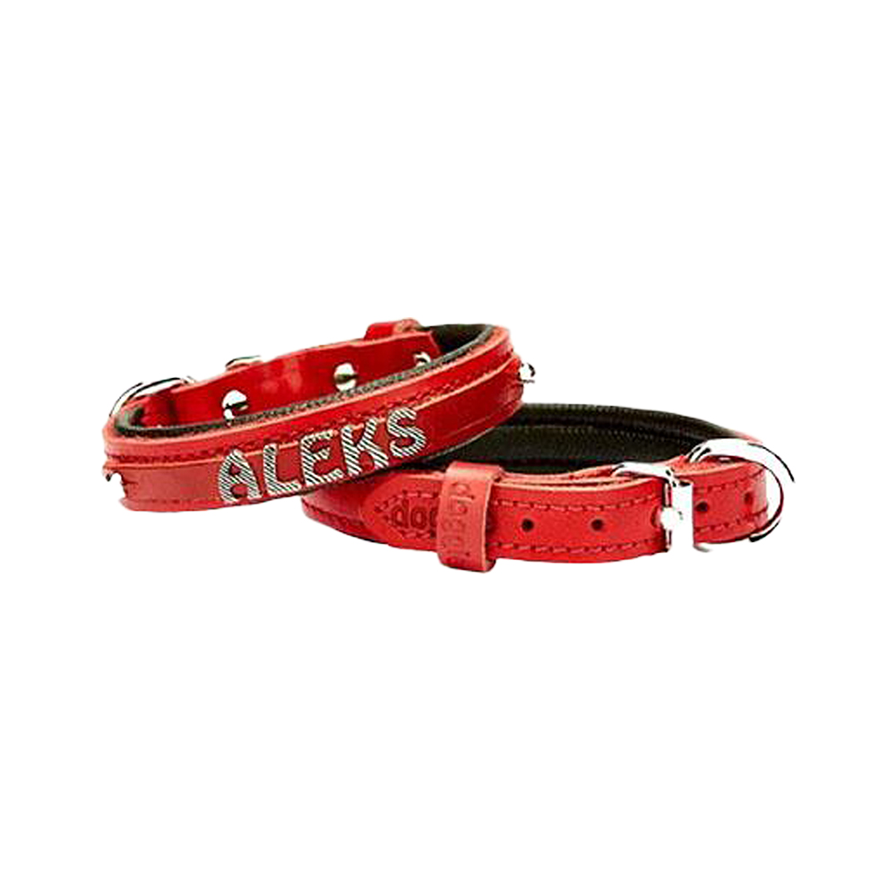 Doggie Konfor Deri İsimlikli Köpek Boyun Tasması Kırmızı (1,5 x 25 - 30 cm)