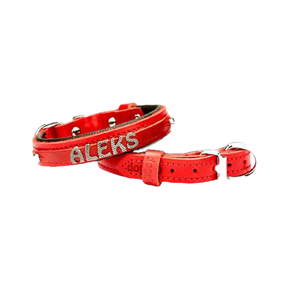 Doggie Konfor Deri İsimlikli Köpek Boyun Tasması Kırmızı (2 x 30 - 35 cm)