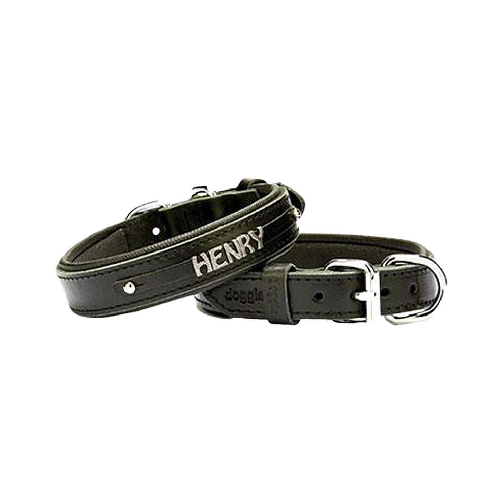 Doggie Konfor Deri İsimlikli Köpek Boyun Tasması Siyah (2 x 37 - 45 cm)
