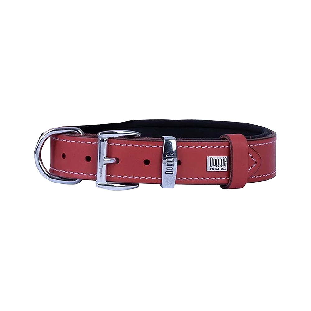 Doggie Konfor Deri Pati Desenli Boyun Tasması Kırmızı (4 x 47 - 55 cm)