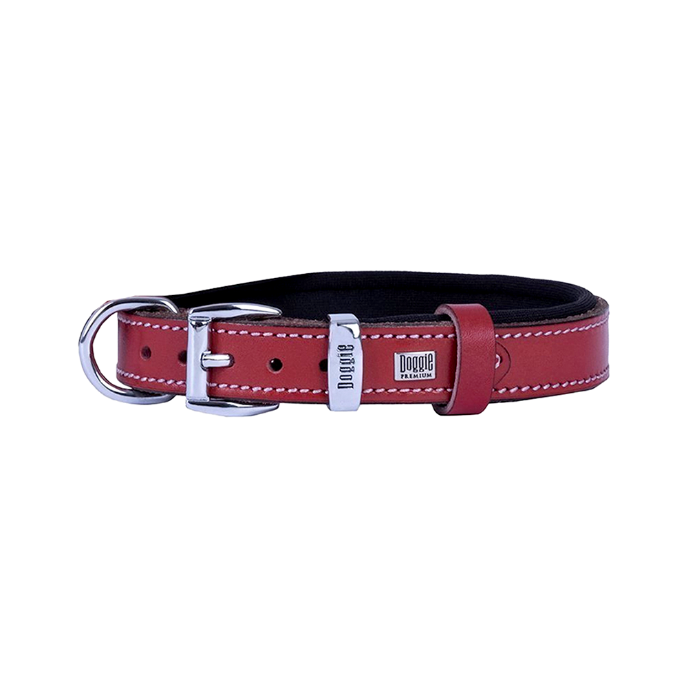 Doggie Konforlu Gerçek Deriden El Yapımı Pati Desenli Köpek Boyun Tasması Kırmızı (2 x 30 - 35 cm)