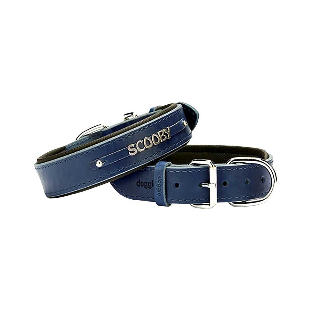 Doggie Yumuşak Dokulu İsimlikli Köpek Boyun Tasması Mavi (2 x 30 - 35 cm)