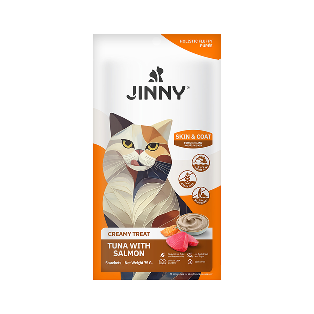 Jinny Somonlu ve Ton Balıklı Tüy Yapısını Destekleyen Creamy Kedi Ödülü (5 x 15 g)