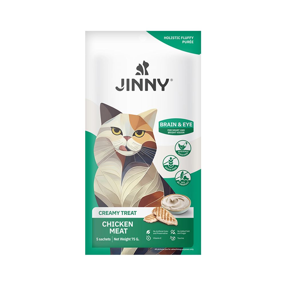 Jinny Tavuk Etli Beyin ve Göz Destekli Creamy Kedi Ödülü (5 x 15 g)