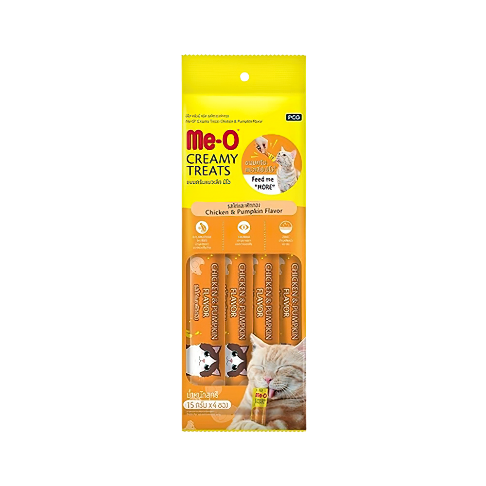 Me-O Creamy Treats Jelly Tavuk Etli ve Bal Kabaklı Ek Besin ve Kedi Ödülü (4 x 15 g)