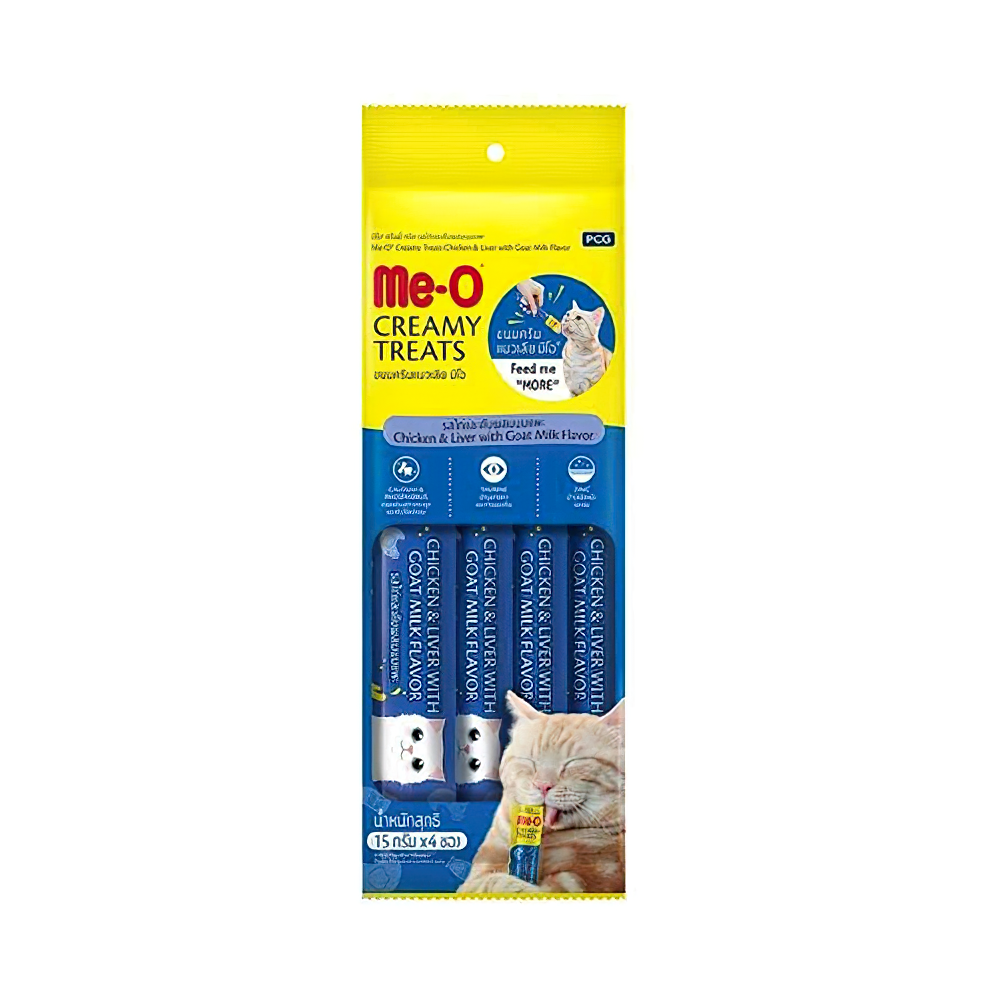 Me-O Creamy Treats Tavuk Etli, Karaciğer Etli & Keçi Sütlü Ek Besin ve Kedi Ödülü (4 x 15 g)