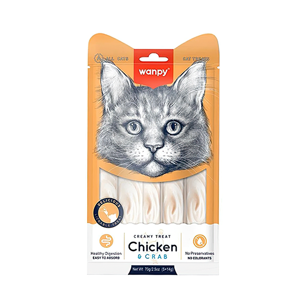 Wanpy Bağışık Güçlendirici Tavuk Etli ve Yengeçli Sıvı Kedi Ödül Maması (5 x 14 g)